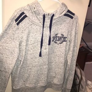 PINK grey quarter zip with hood